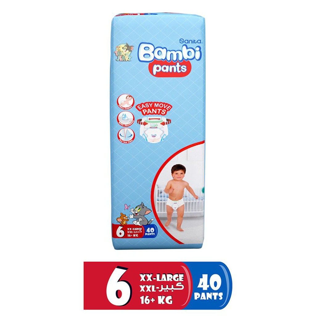 Sanita Bambi Easy Move Baby Diaper Pants, Size 6, XX-Large For 16+ Kg Baby, Jumbo Pack of 40's 