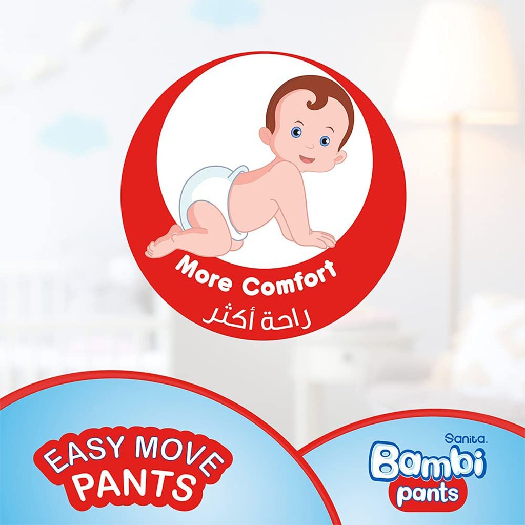 Sanita Bambi Easy Move Baby Diaper Pants, Size 5, X-Large For Baby 12-18 Kg Baby, Jumbo Pack of 44's