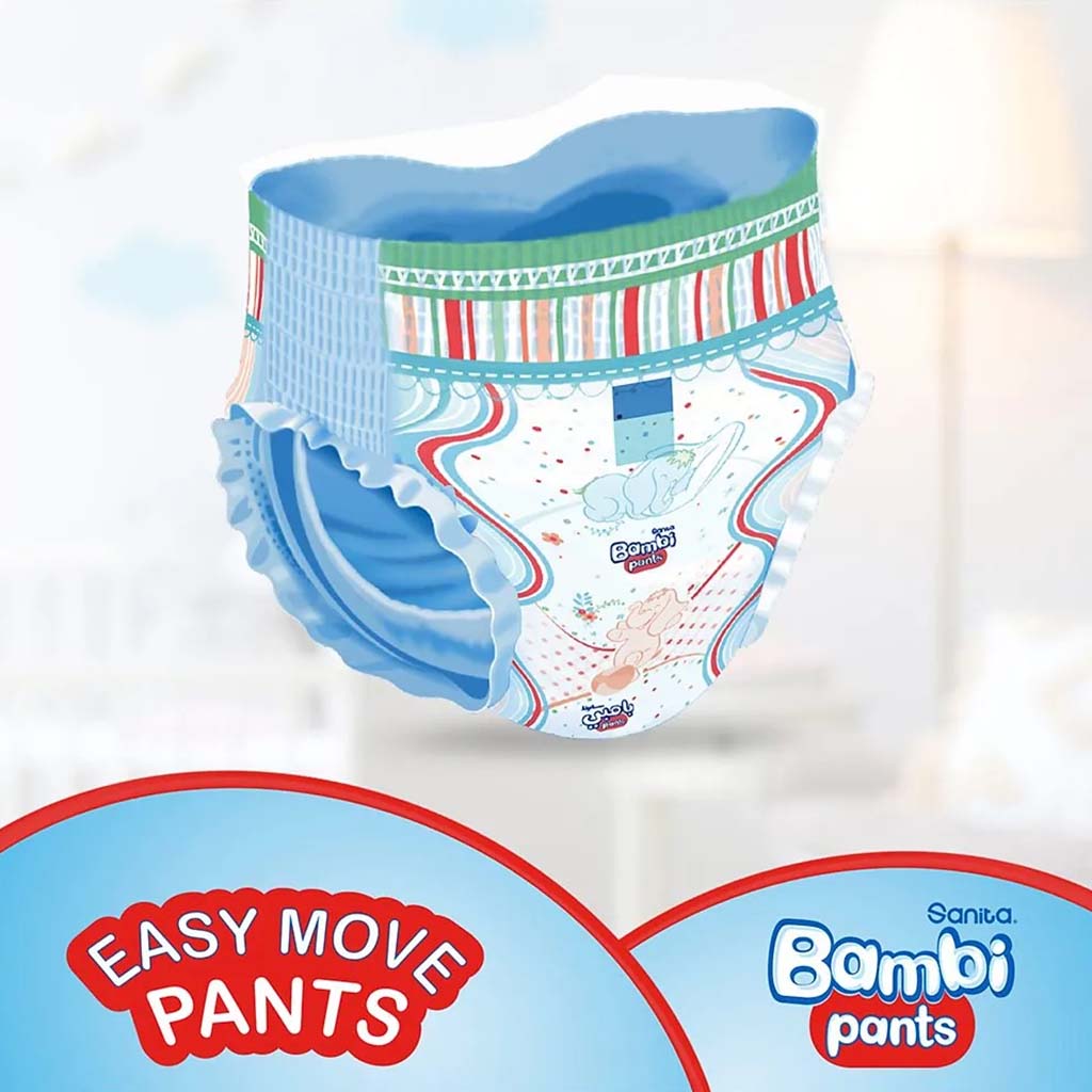 Sanita Bambi Easy Move Baby Diaper Pants, Size 5, X-Large For Baby 12-18 Kg Baby, Jumbo Pack of 88's