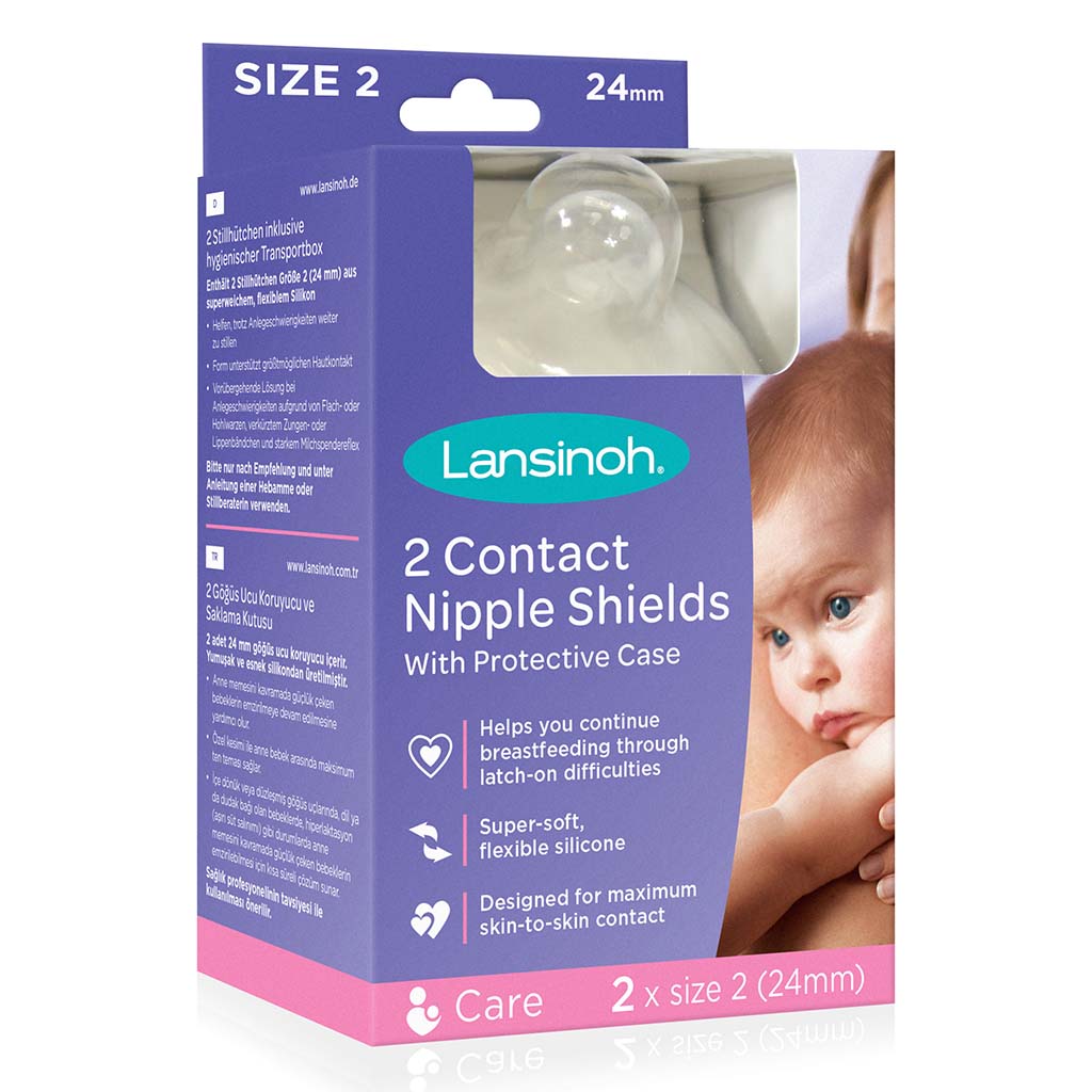 Lansinoh Contact Nipple Shields With Protective Case For Breastfeeding Moms, Size 2, 24mm, Pack of 2's