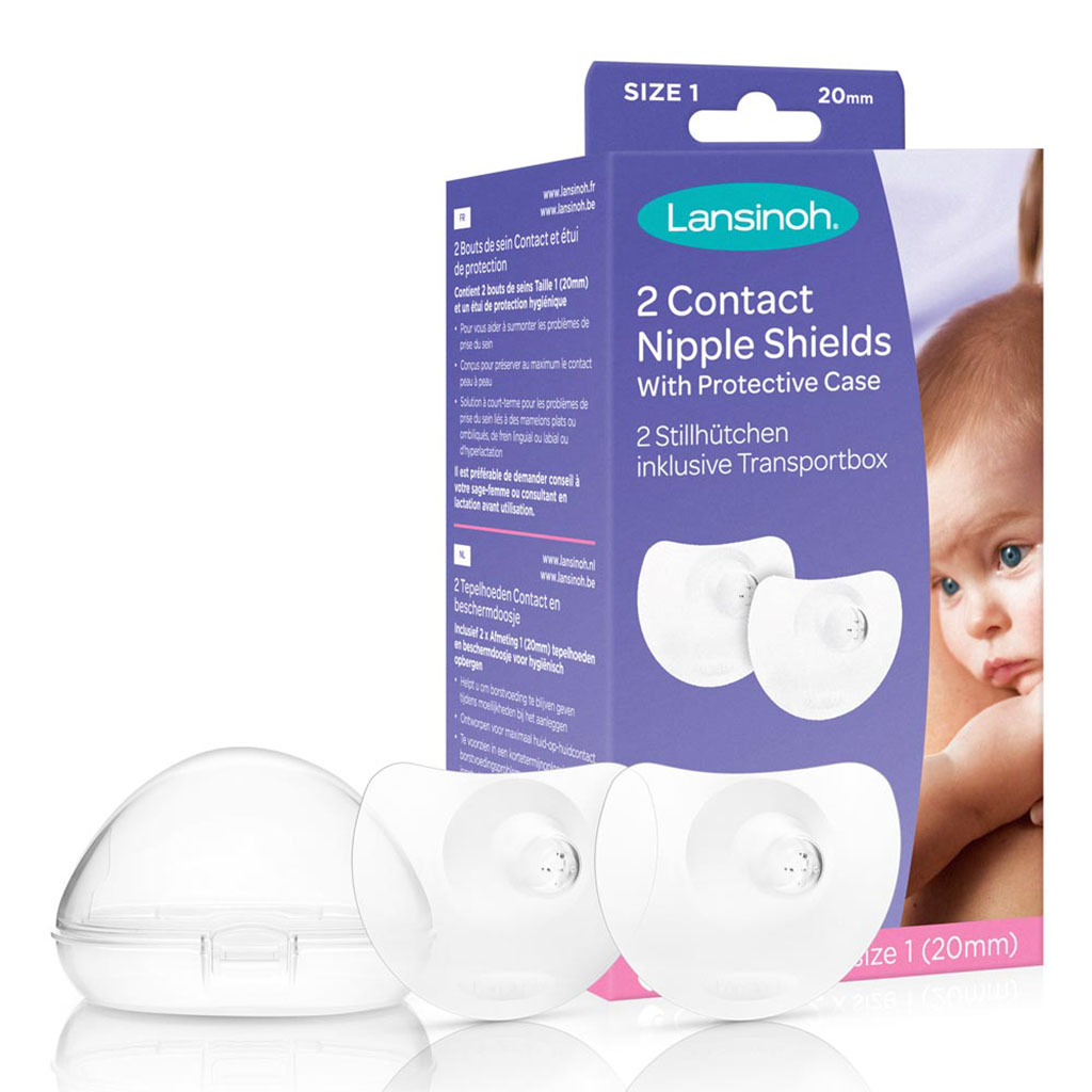 Lansinoh Contact Nipple Shields With Protective Case For Breastfeeding Moms, Size 1, 20mm, Pack of 2's