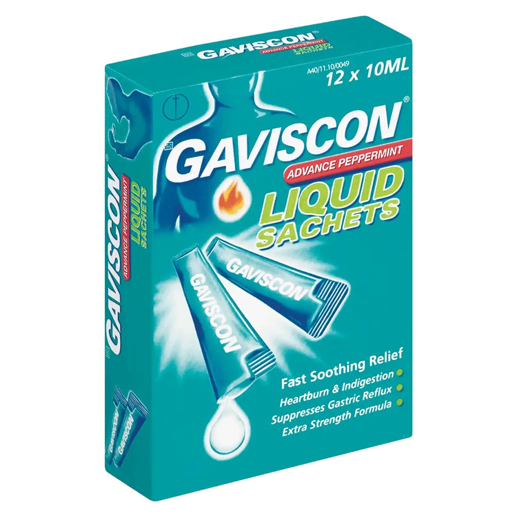 Gaviscon Advance Oral Sachets 10ml For Indigestion And Heartburn Peppermint Flavour, Pack of 12's