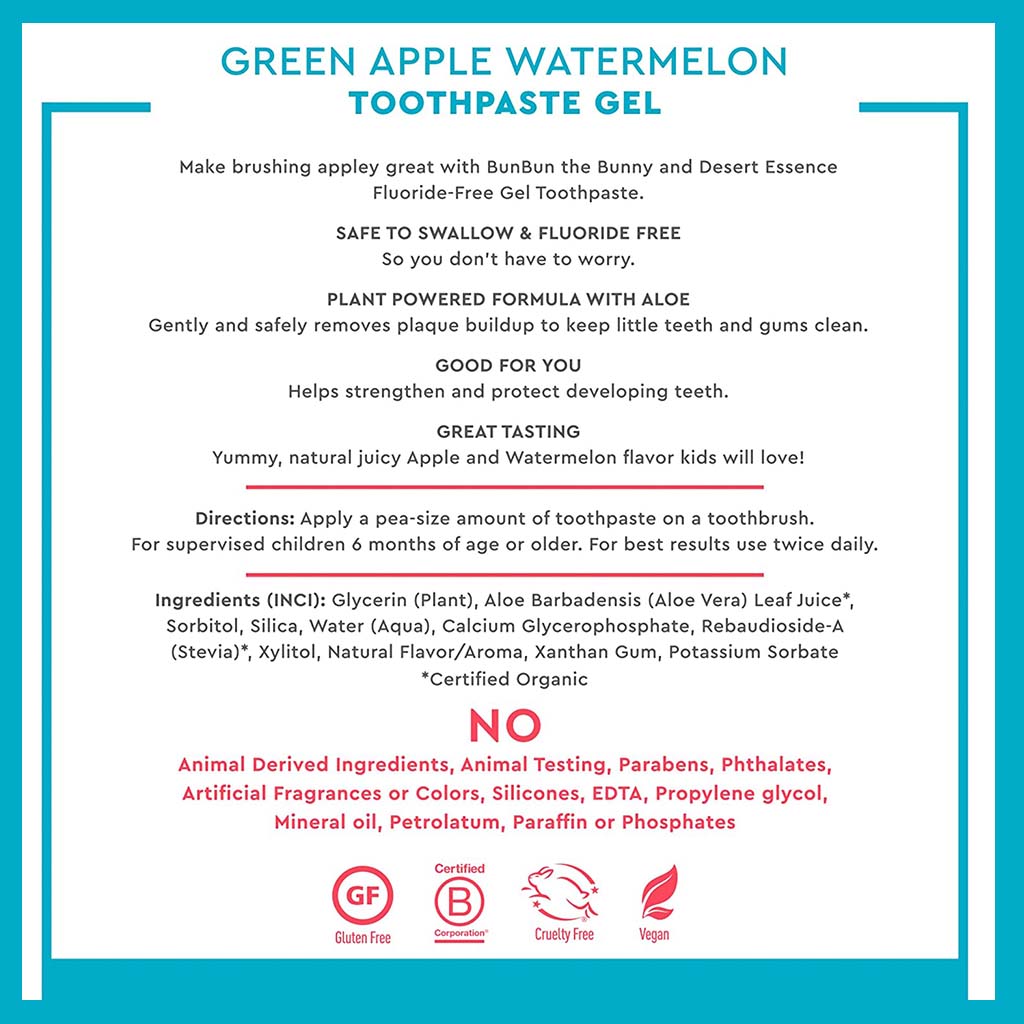 Desert Essence Green Apple & Watermelon Fluoride-Free Kids Gel Toothpaste 133g