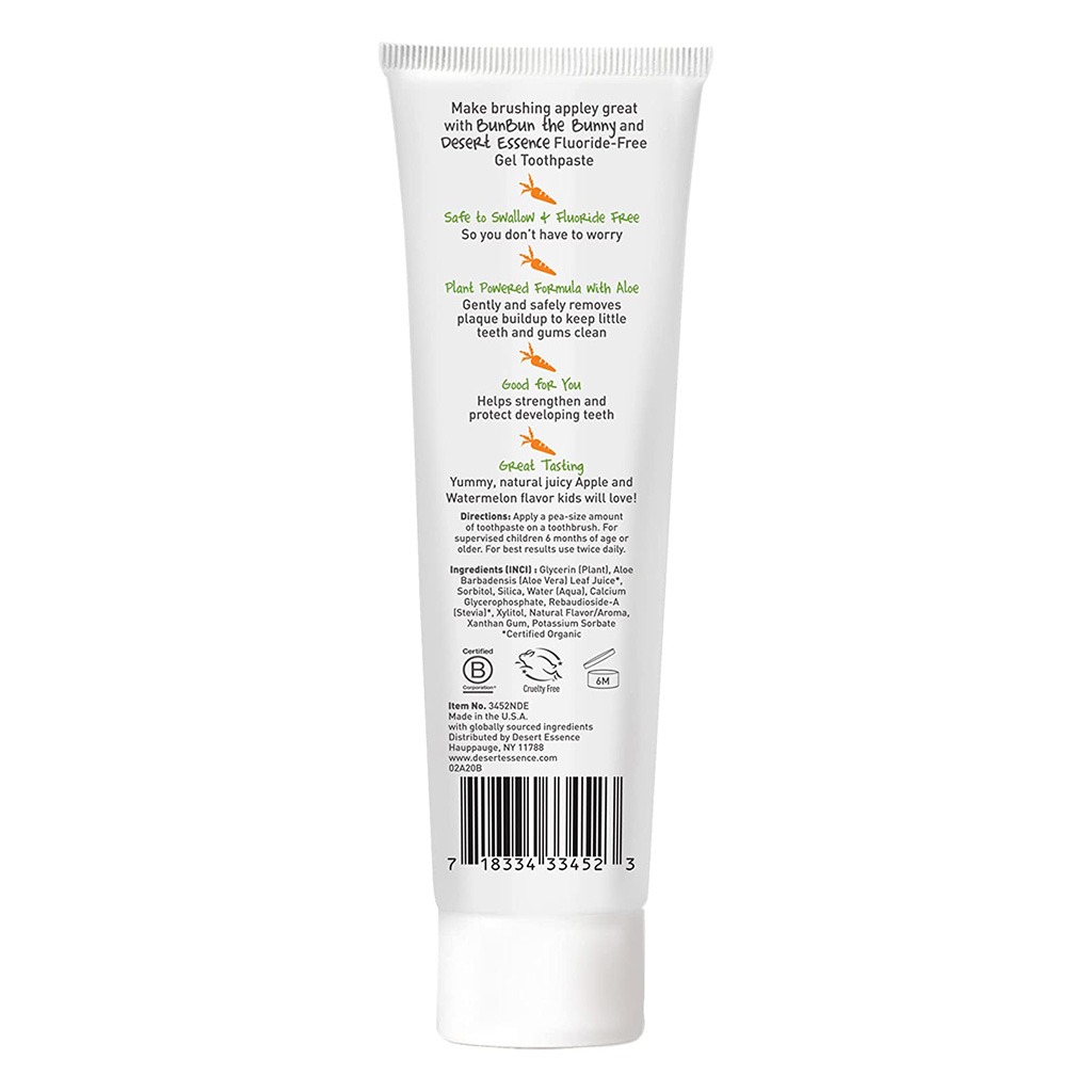Desert Essence Green Apple & Watermelon Fluoride-Free Kids Gel Toothpaste 133g