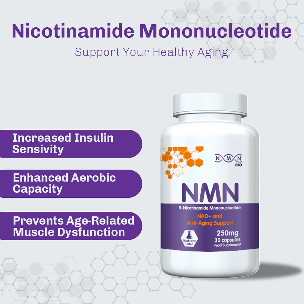NMN Bio Beta Nicotinamide Mononucleotide 250mg Capsules For Anti-aging Support, Pack of 30's