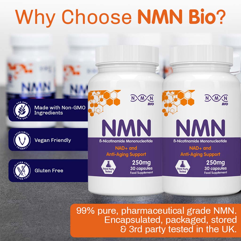 NMN Bio Beta Nicotinamide Mononucleotide 250mg Capsules For Anti-aging Support, Pack of 30's