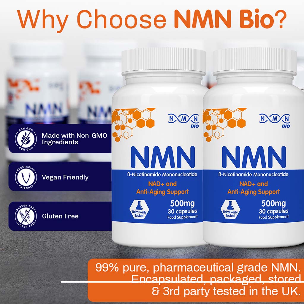 NMN Bio Beta Nicotinamide Mononucleotide 500mg Capsules For Anti-aging Support, Pack of 30's