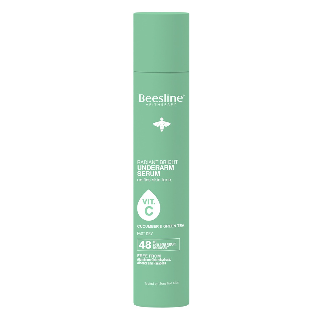 Beesline Radiant Bright Vitamin C Enriched Fast Dry Underarm Serum, Aluminum Free Antiperspirant Deodorant With Cucumber & Green Tea 150ml