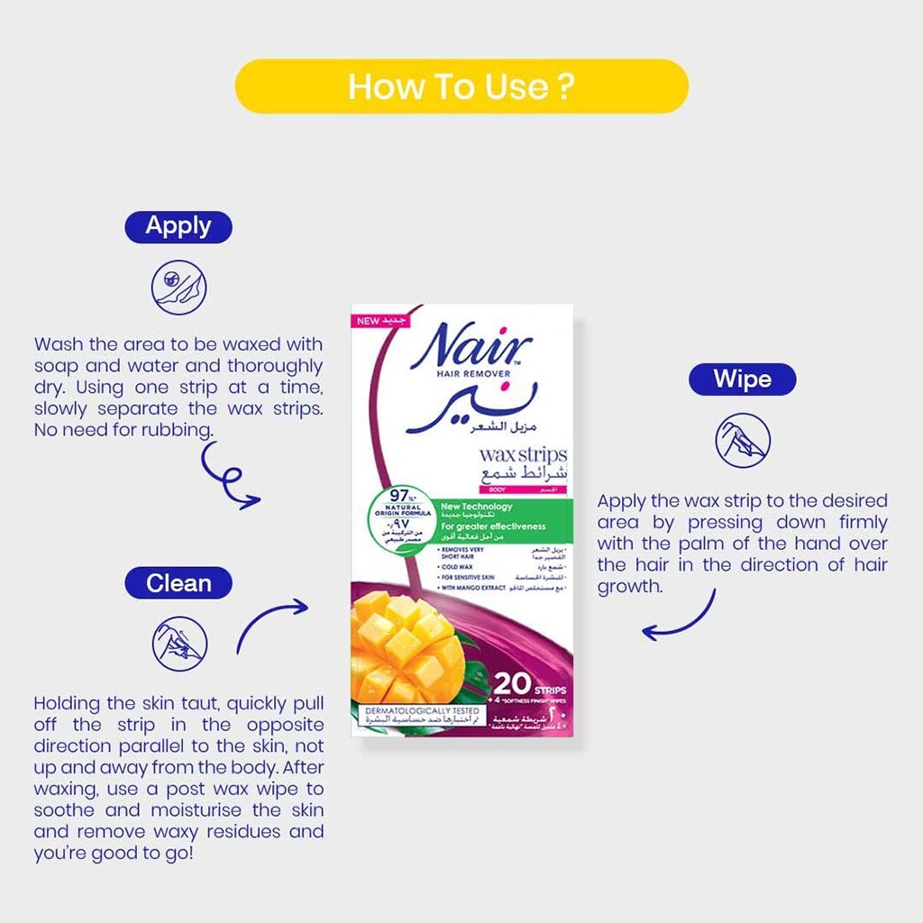 Nair Hair Remover Body Wax Strips With Mango Extracts, Pack of 20's