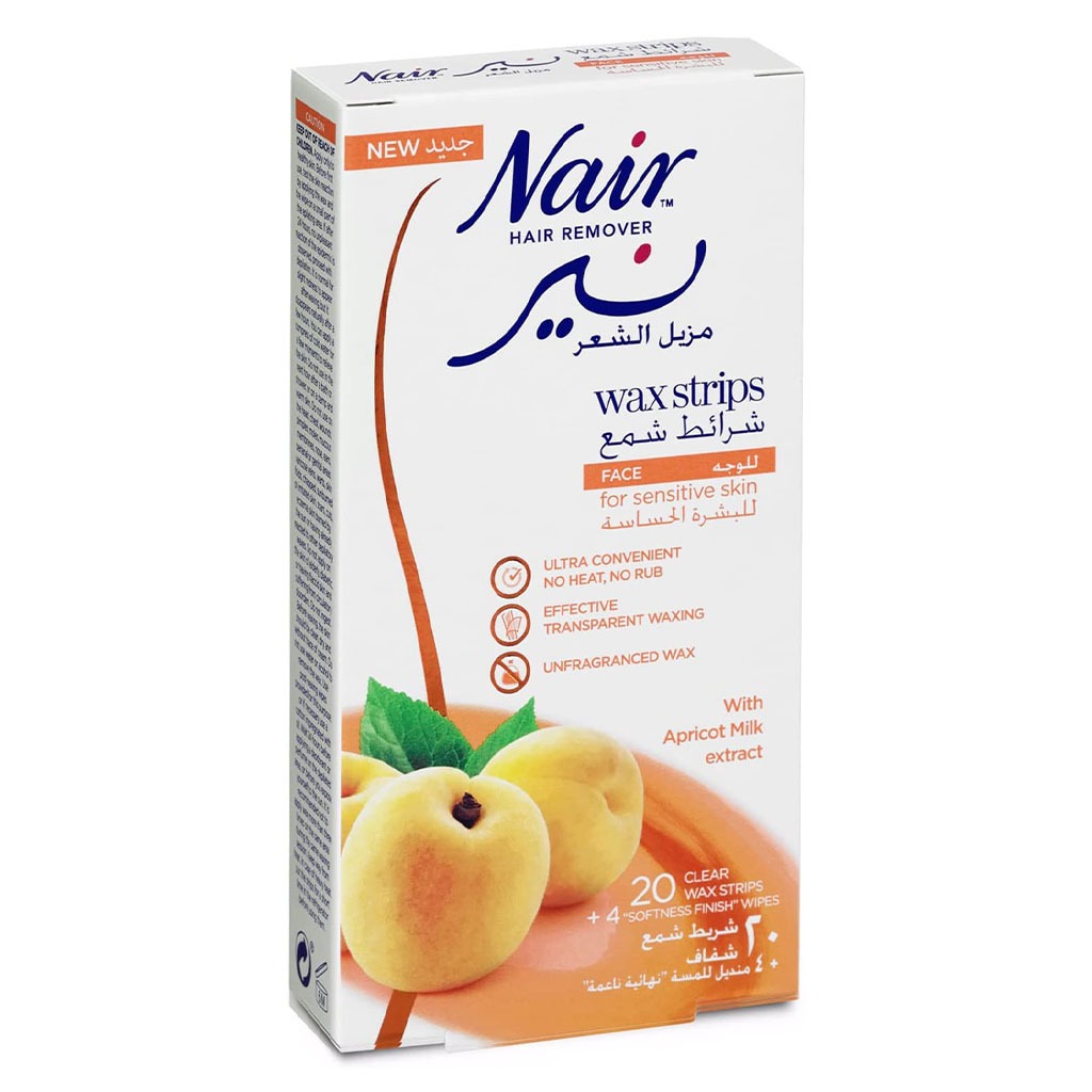 Nair Hair Remover Facial Wax Strips with Apricot Milk Extracts, Pack of 20's