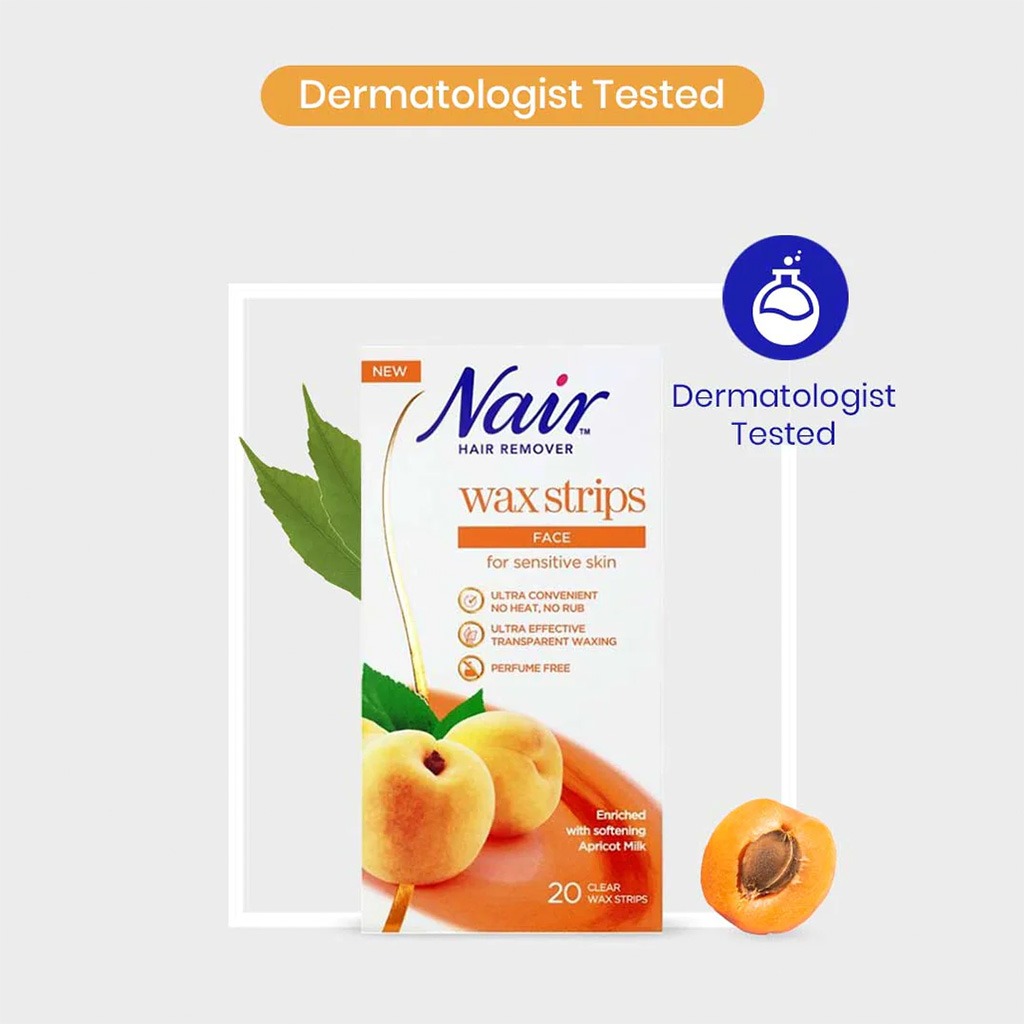 Nair Hair Remover Facial Wax Strips with Apricot Milk Extracts, Pack of 20's