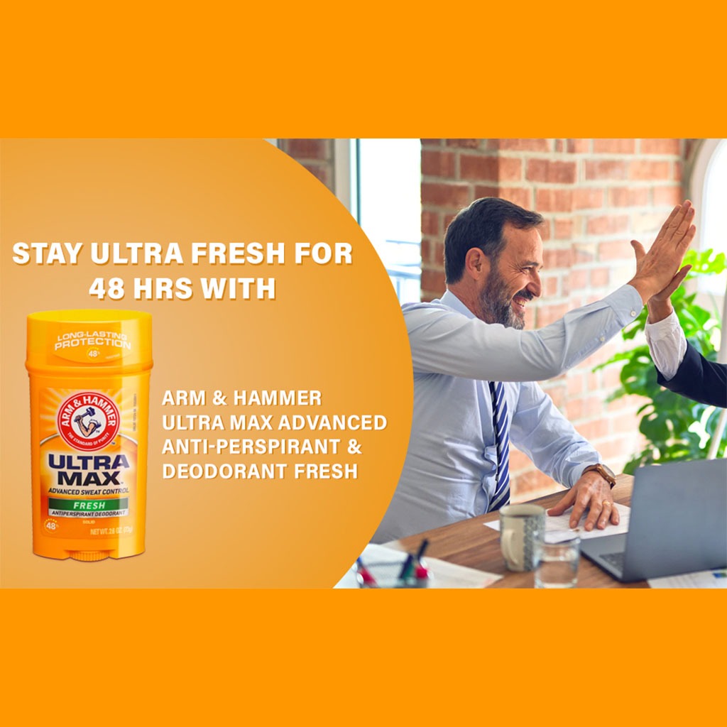 Arm & Hammer UltraMax Solid 48H Antiperspirant Deodorant Stick, Fresh 28g