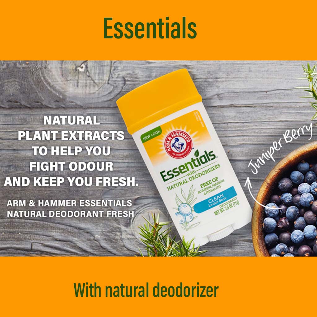 Arm & Hammer Essentials Solid Aluminium Free Deodorant With Natural Deodorizers, Clean 71g