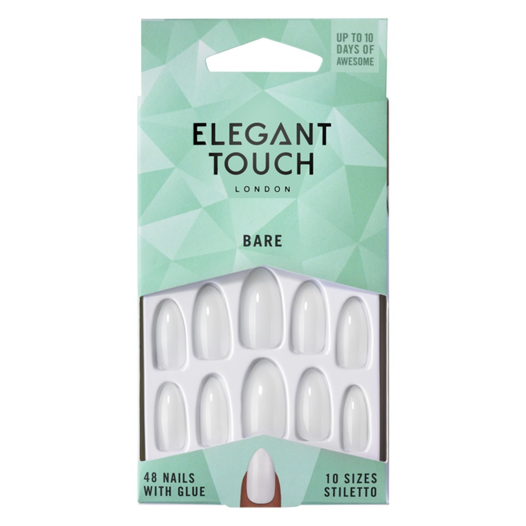 Elegant Touch Totally Bare Artificial Nails - Stiletto Shape, Pack of 48 Nails with Glue