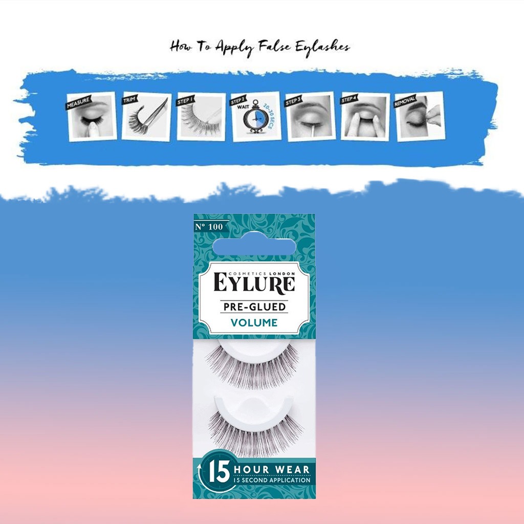 Eylure Pre-Glued False Eye Lashes 15Hr Wear- Volume No. 100, Pack of 1 Pair