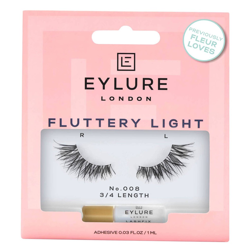 Eylure 3/4 Length Fluttery Light Reusable False Eye Lashes No. 008, Pack of 1 Pair