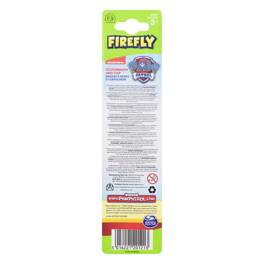 Firefly Paw Patrol Toothbrush & Cap For 3+ Year Kids, Pack of 1's