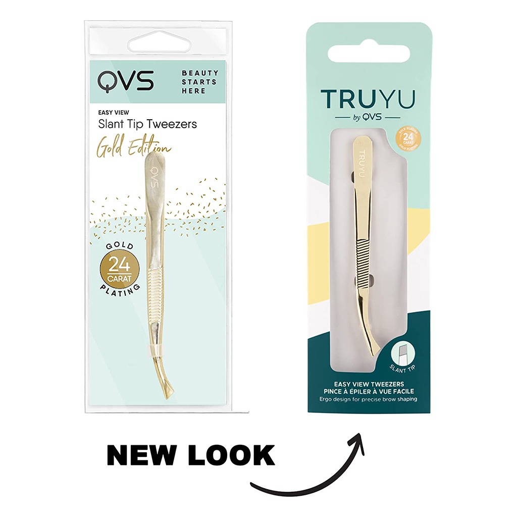 QVS Truyu Slant Tip Easy-View Gold Plated Tweezer, Pack of 1's