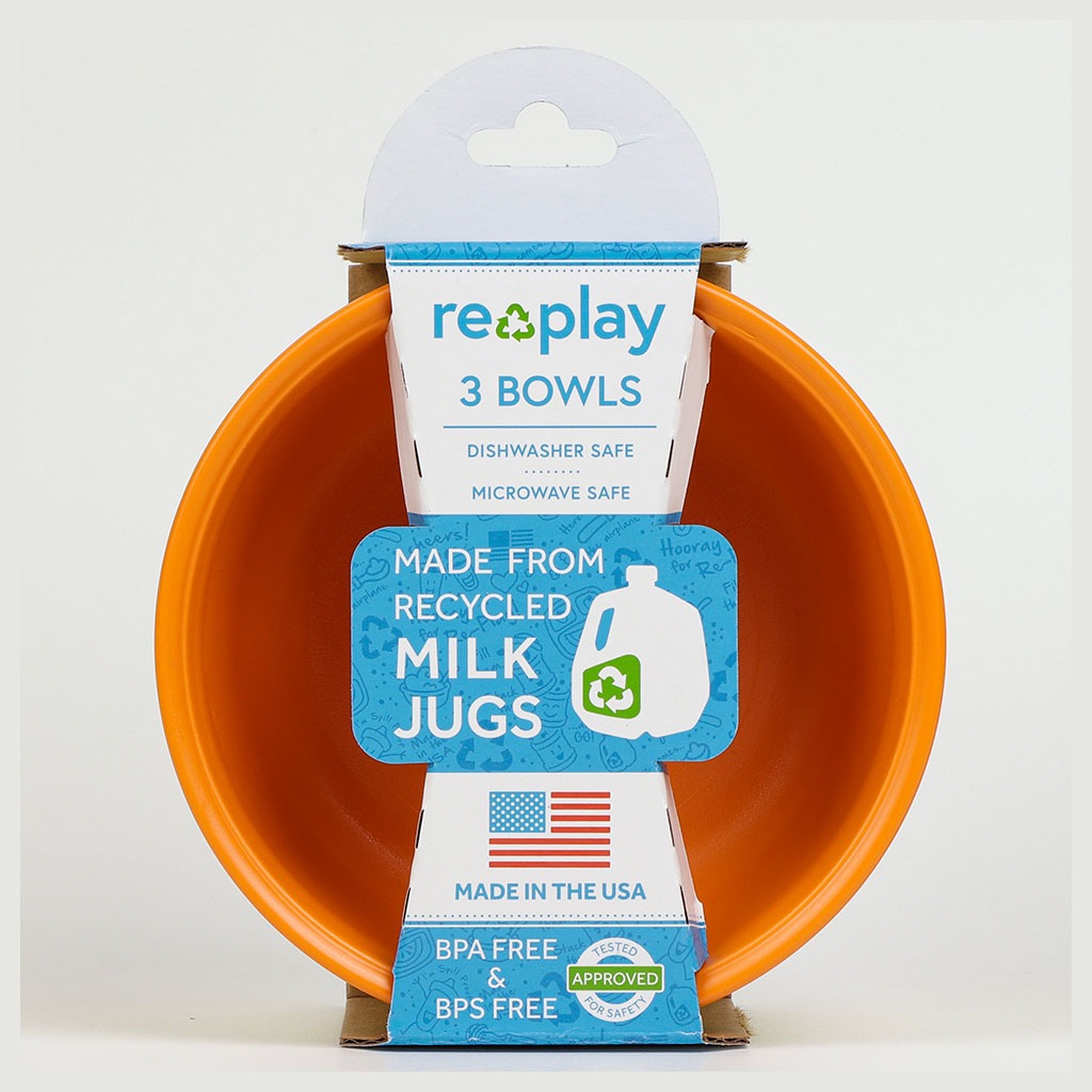 Re Play 12 oz. Stackable Feeding Bowl Set, Orange, Yellow, Lime Green, Pack of 3's