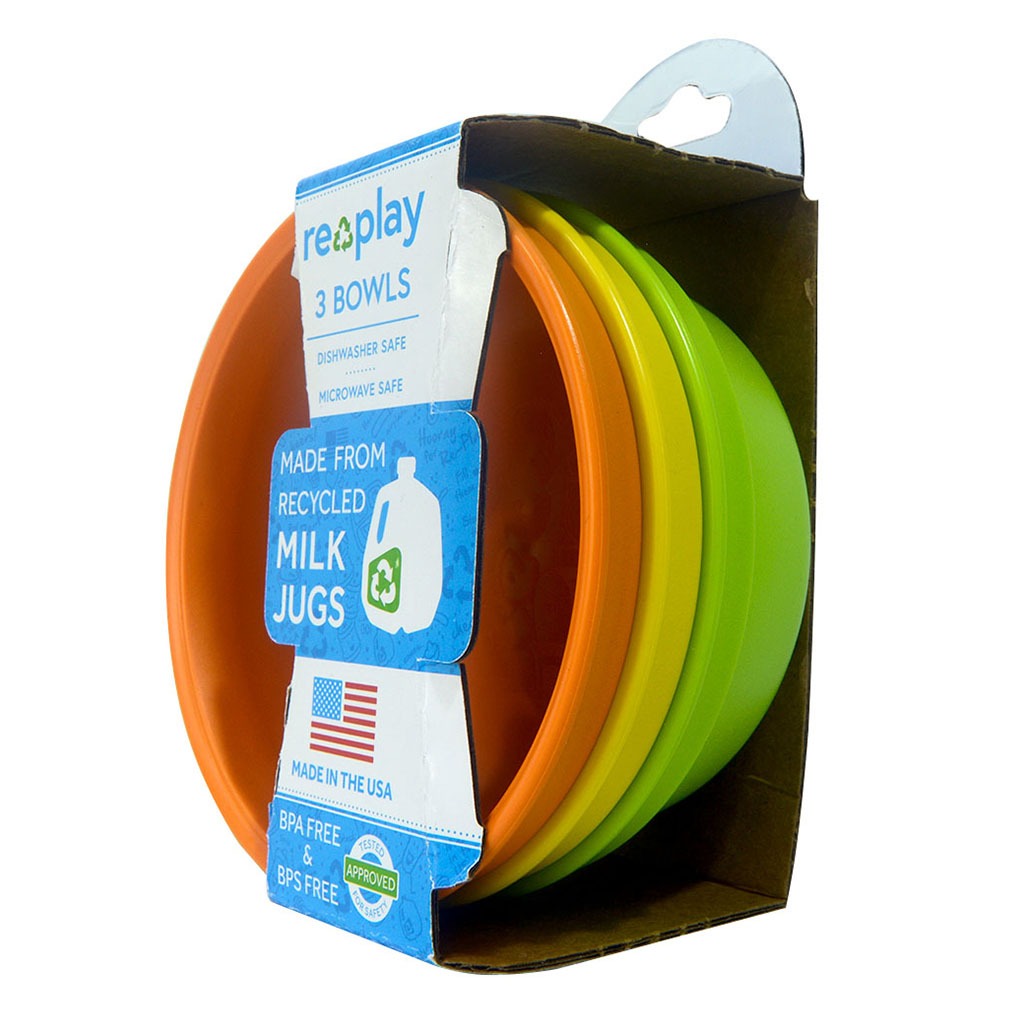 Re Play 12 oz. Stackable Feeding Bowl Set, Orange, Yellow, Lime Green, Pack of 3's