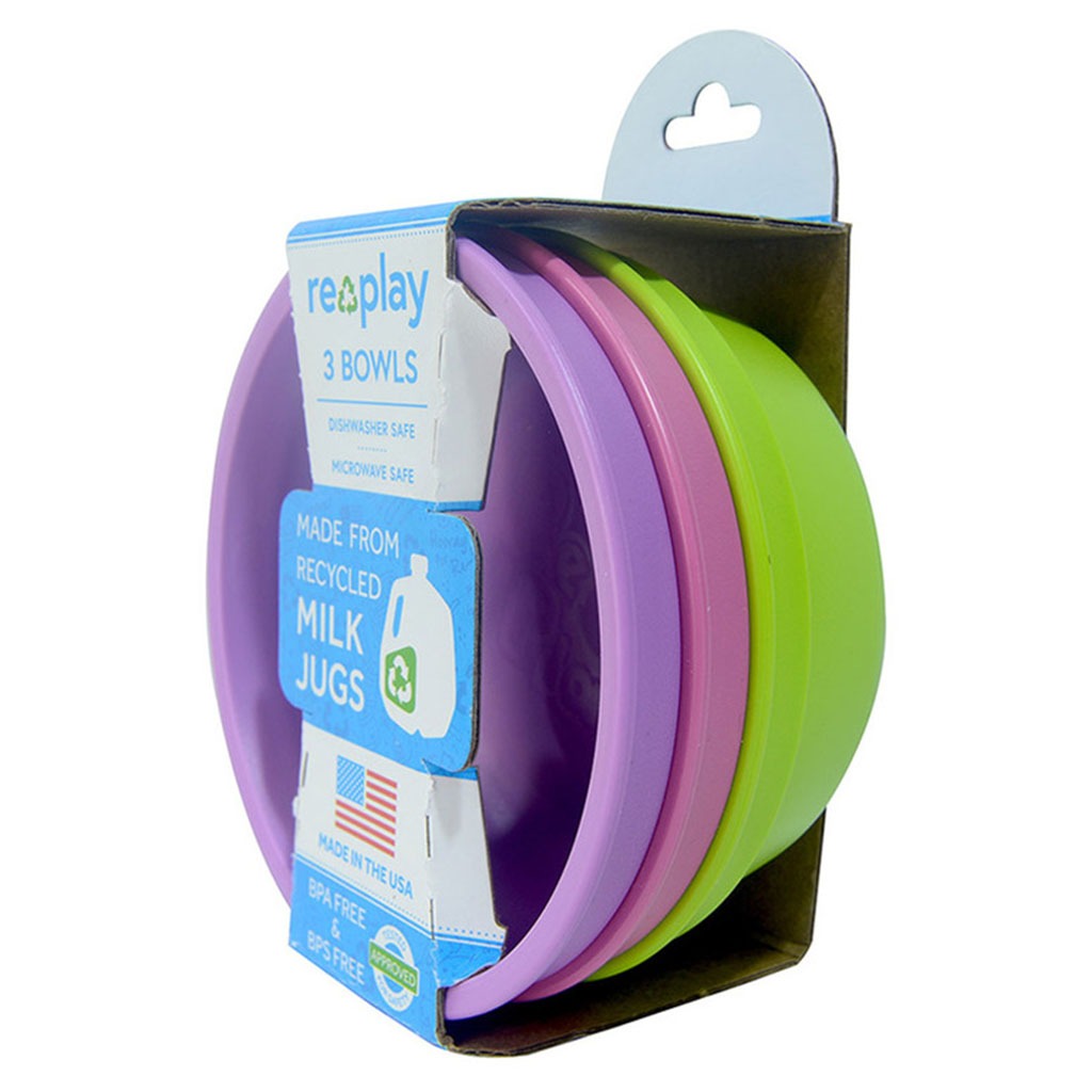 Re Play Stackable Feeding Bowl Set, Butterfly/Purple Combo 12 oz, Pack of 3's