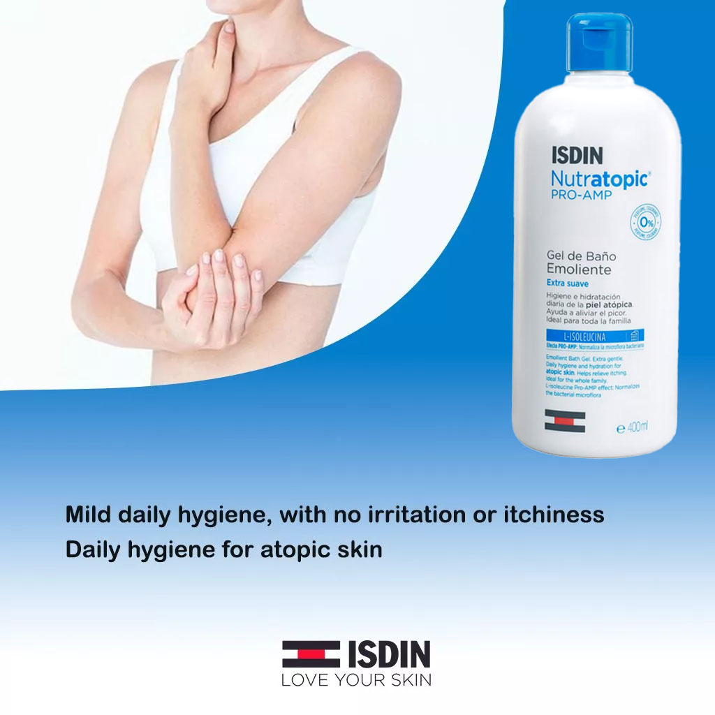Isdin Nutratopic Pro-AMP Emollient Bath Gel 400ml + Isdin Nutratopic Pro-AMP Emollient Lotion For Atopic Skin 400ml PROMOPACK