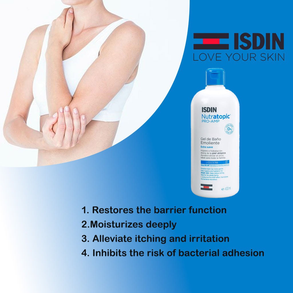 Isdin Nutratopic Pro-AMP Emollient Bath Gel 400ml + Isdin Nutratopic Pro-AMP Emollient Lotion For Atopic Skin 400ml PROMOPACK