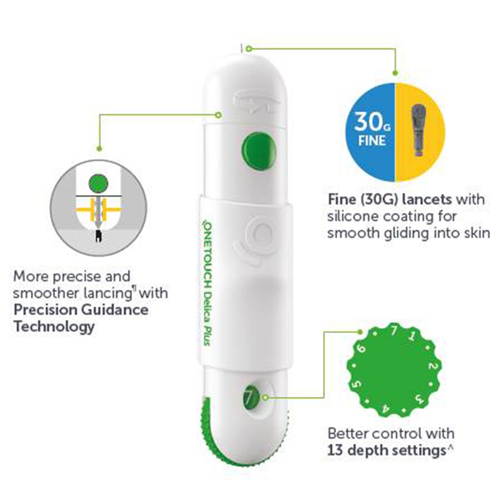 OneTouch Delica Plus Lancets 100*2 Boxes + Onetouch Delica Lancing Pen Device PROMOPACK