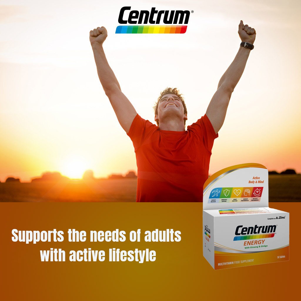 Centrum Multivitamin Energy Tablets With Ginseng And Ginkgo, Pack of 90's