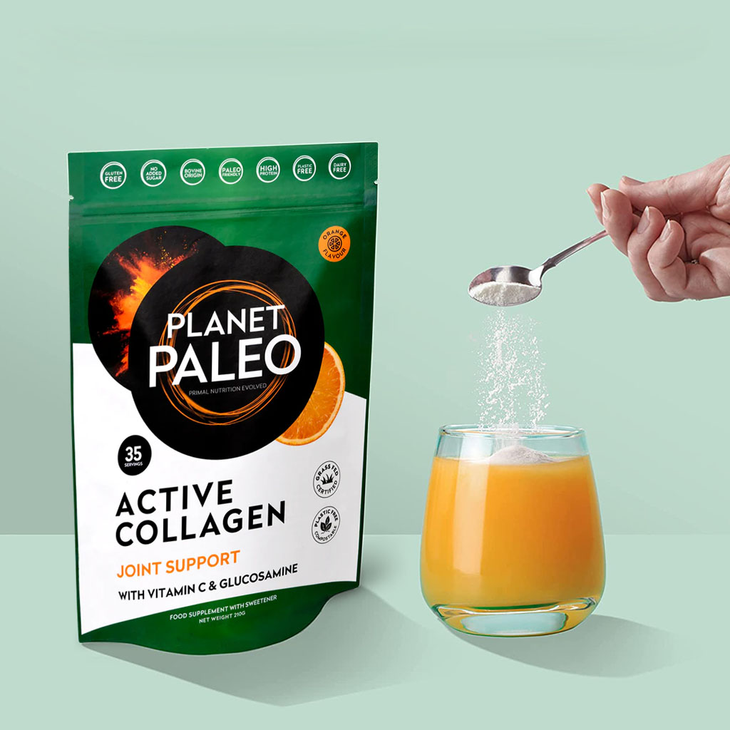 Planet Paleo Active Collagen Joint Support With Vitamin C & Glucosamine, Orange Flavor 210g, 35 Servings