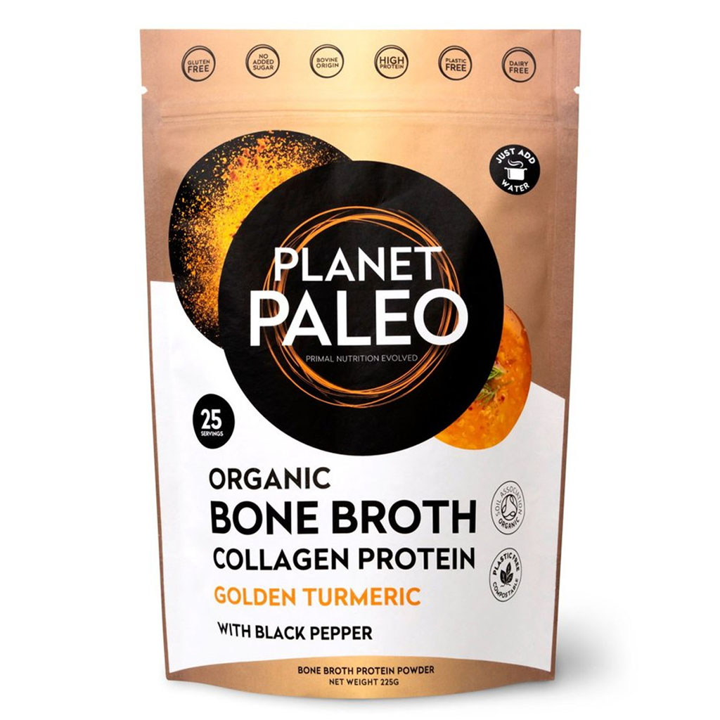 Planet Paleo Organic Bone Broth Collagen Protein Golden Turmeric With Black Pepper 225g, 25 servings