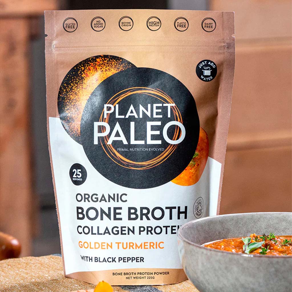 Planet Paleo Organic Bone Broth Collagen Protein Golden Turmeric With Black Pepper 225g, 25 servings