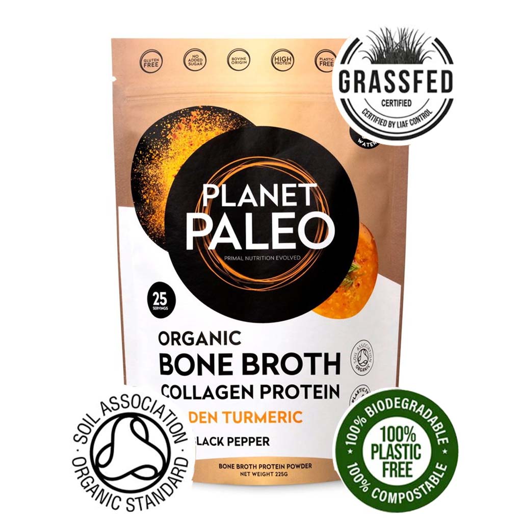 Planet Paleo Organic Bone Broth Collagen Protein Golden Turmeric With Black Pepper 225g, 25 servings