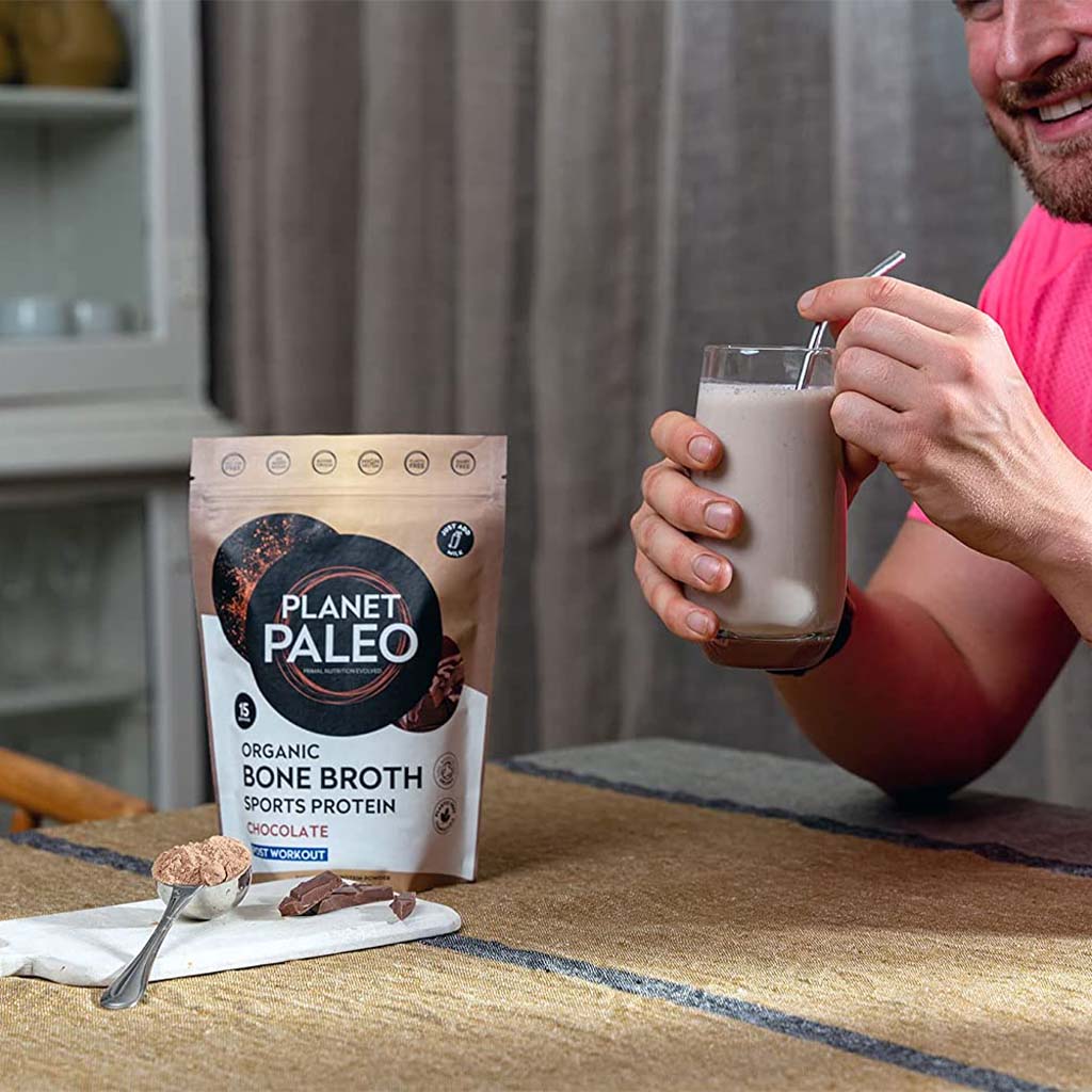 Planet Paleo Organic Bone Broth Post Workout Sports Protein Powder, Chocolate Flavor 480g