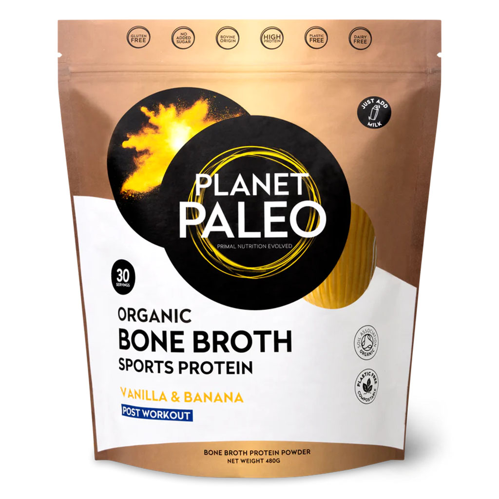 Planet Paleo Organic Bone Broth Post Workout Sports Protein Powder, Vanilla & Banana Flavor 480g