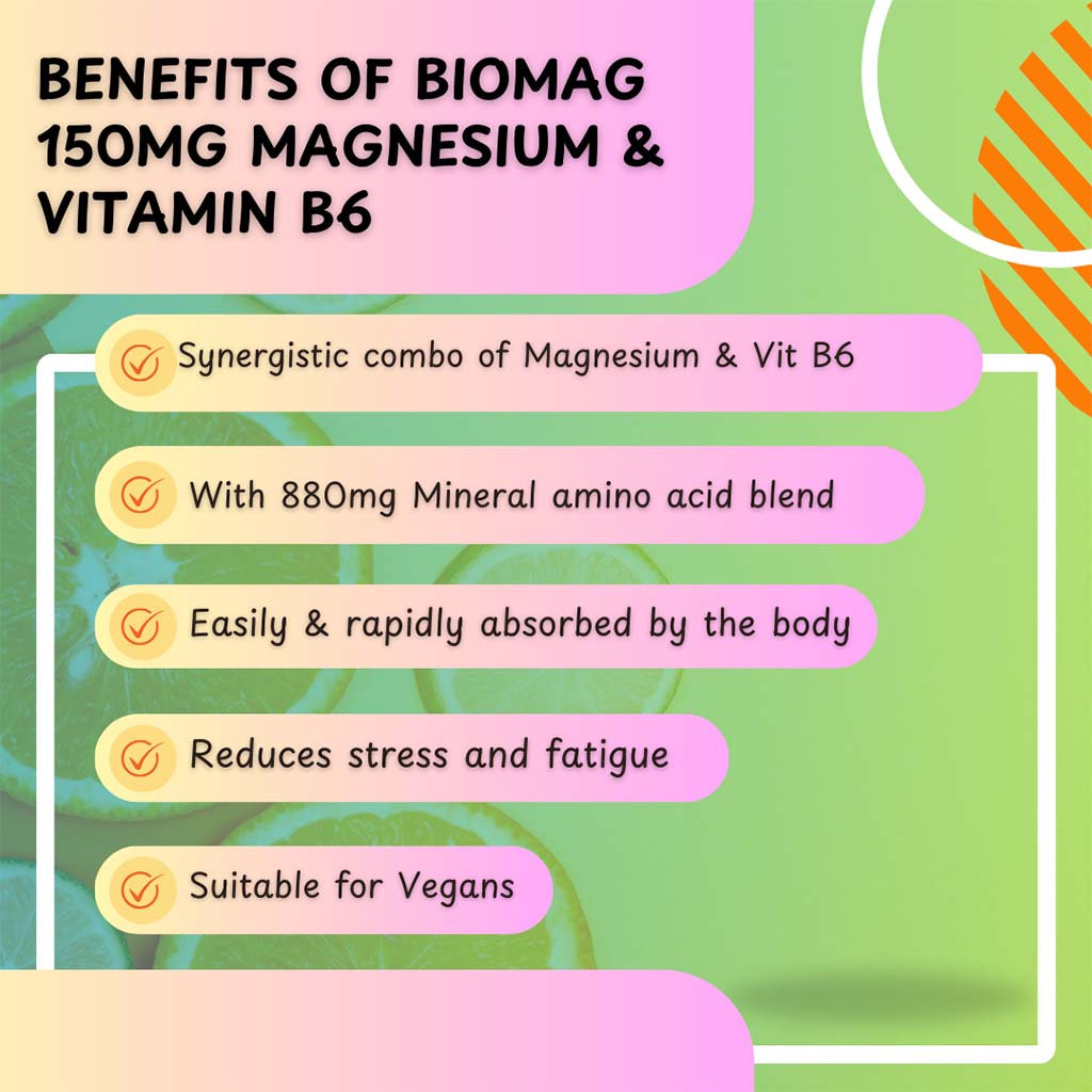 Quest Biomag 150mg Magnesium & Vitamin B6 Supplement Tablets, Pack of 30's