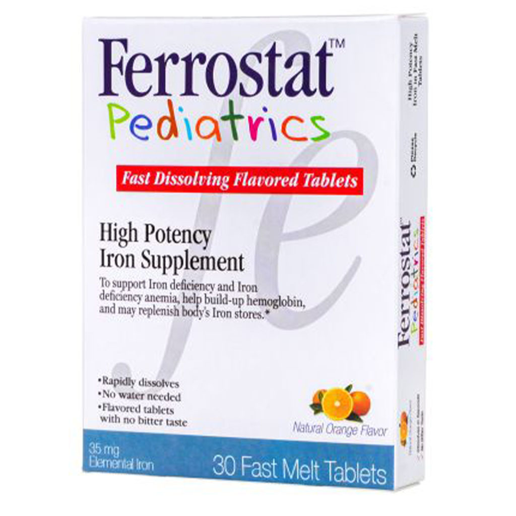 Ferrostat Pediatrics Fast Melt Iron Supplement Tablets, Orange Flavor, Pack of 30's