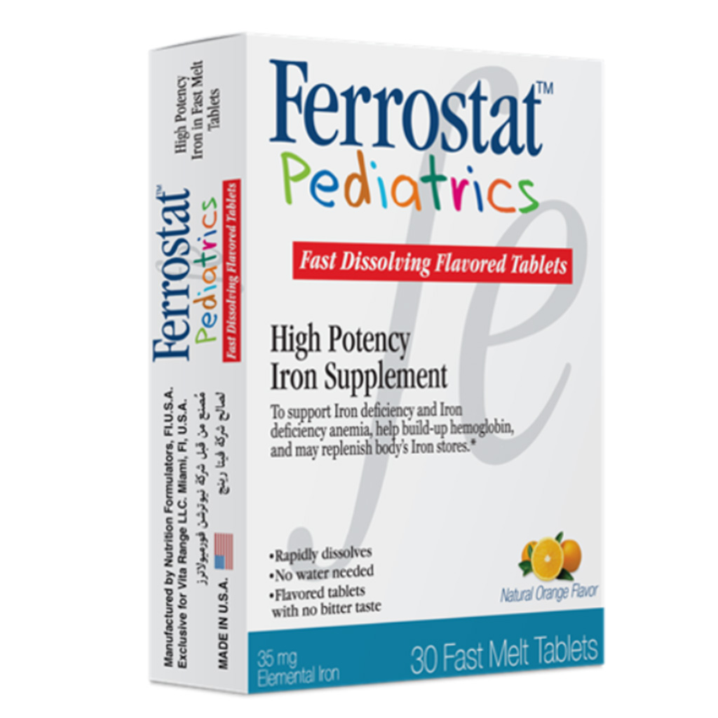 Ferrostat Pediatrics Fast Melt Iron Supplement Tablets, Orange Flavor, Pack of 30's