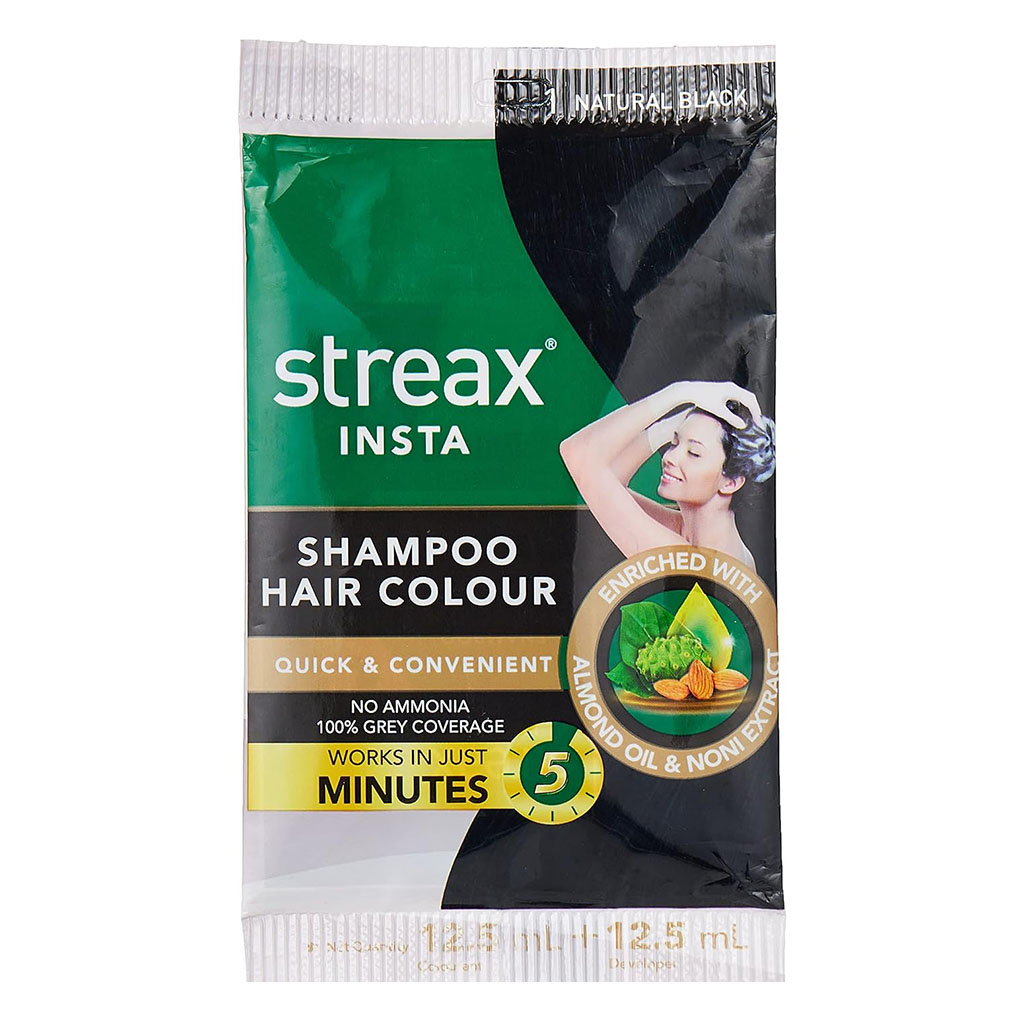 Streax No-Ammonia Insta Shampoo Hair Color - Natural Black 1
