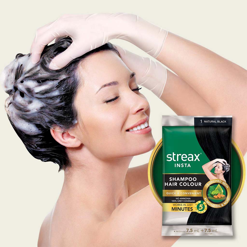Streax No-Ammonia Insta Shampoo Hair Color - Natural Black 1