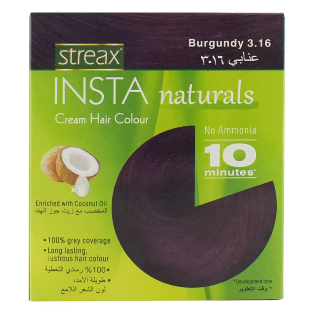 Streax No-Ammonia Insta Naturals Cream Hair Color - Burgundy 3.16