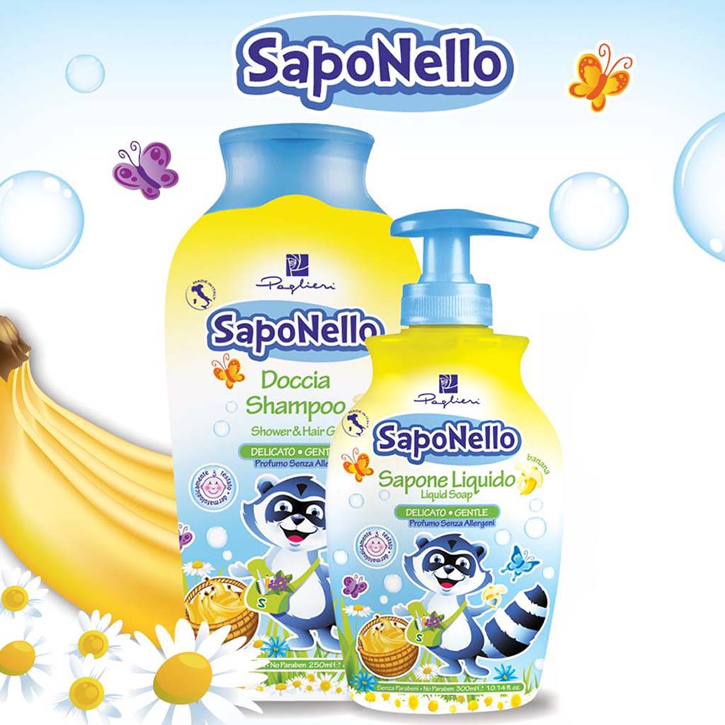 Saponello Delicate Shower & Hair Gel Shampoo For Children, Banana 250ml