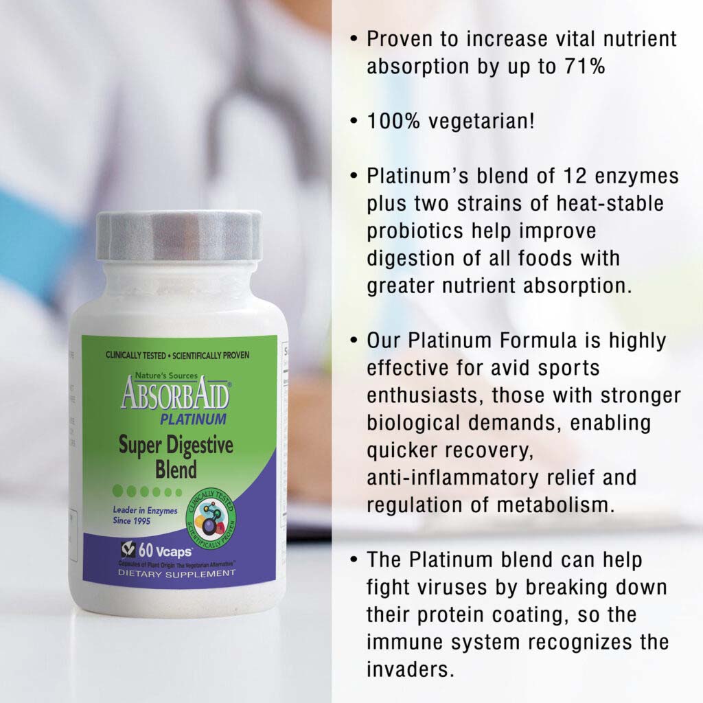 Nature's Sources AbsorbAid Platinum Super Digestive Enzyme & Probiotic Blend Vegetarian Capsules For Digestive Support, Pack of 60's