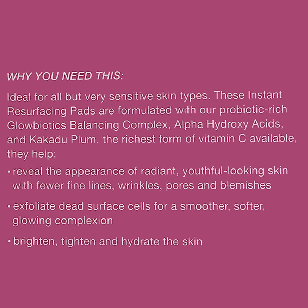 GlowBiotics Probiotic Instant Resurfacing Gentle Facial Exfoliating Pads With AHA, Pack of 45's