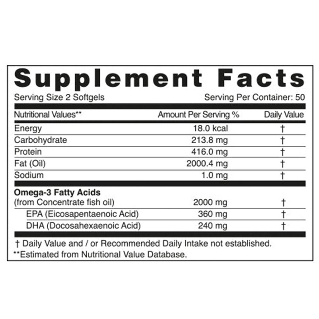 Natural Fervor Omega 3 Omega 3 2000mg Per Serving Fish Oil Supplement Softgels, Pack of 100's