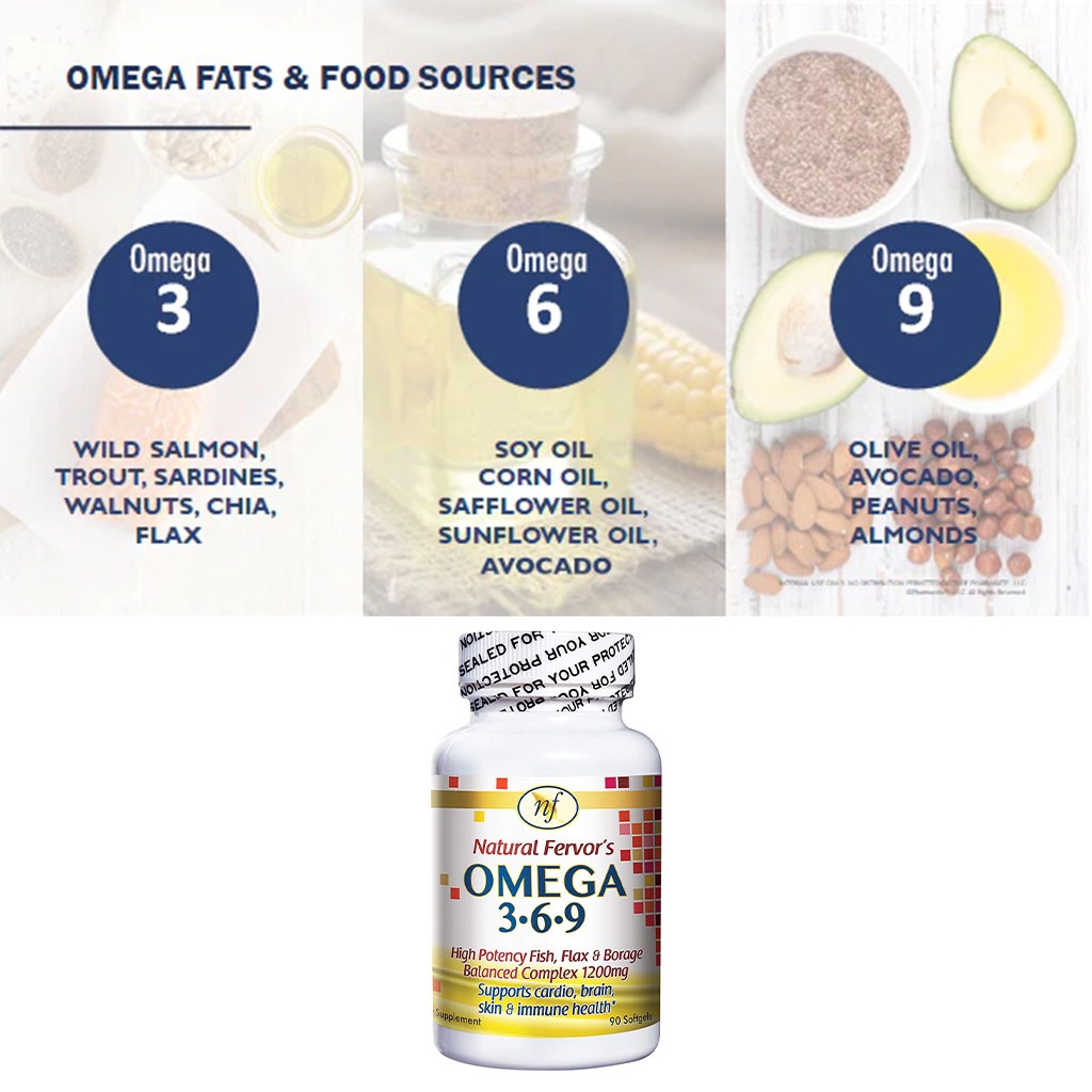 Natural Fervor Omega 3 6 9 Flaxseed Oil, Borage Seed Oil, Fish Oil Supplement Softgels, Pack of 90's