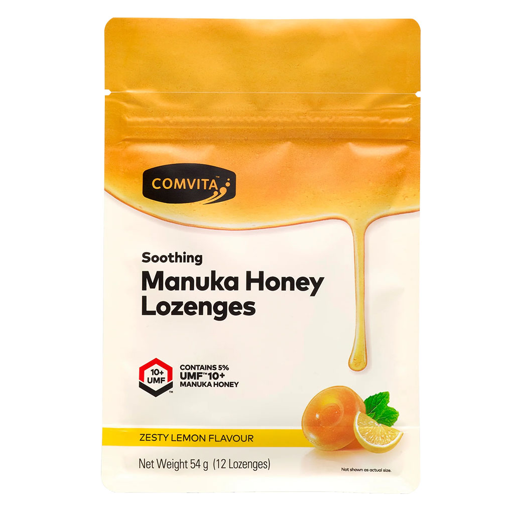 Comvita Soothing Manuka Honey Lozenges, Zesty Lemon Flavor, Pack of 12's