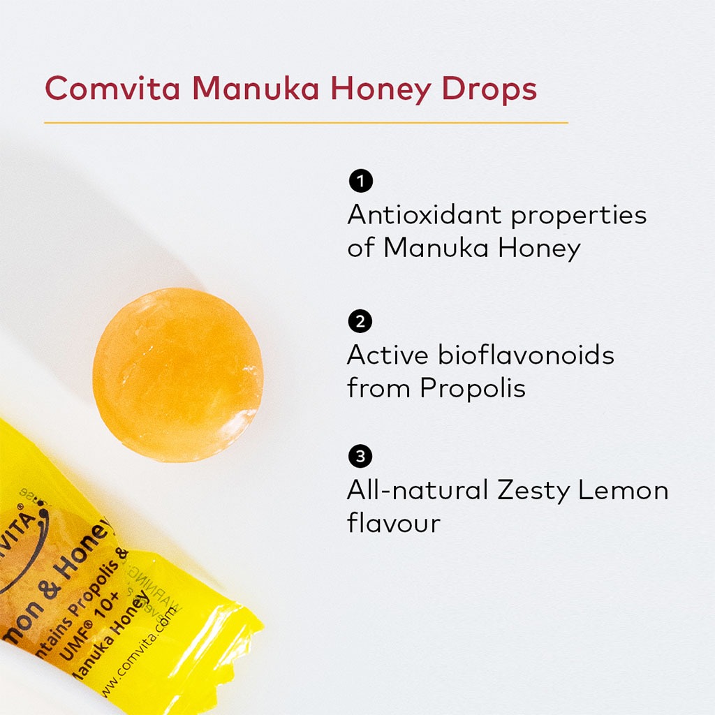 Comvita Soothing Manuka Honey Lozenges, Zesty Lemon Flavor, Pack of 12's