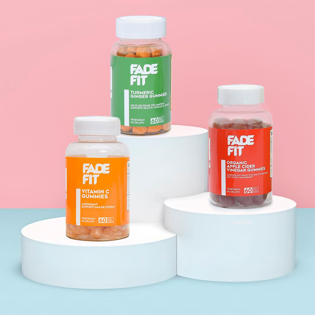 Fade Fit Gelatin-Free Turmeric - Ginger Adult Gummies For Healthy Muscles & Joints, Pack of 60's