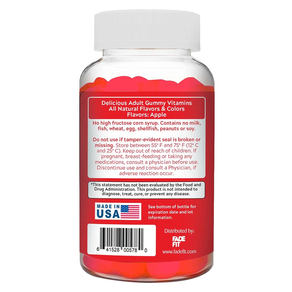 Fade Fit Gelatin-Free Organic Apple Cider Vinegar Adult Gummies, Pack of 60's